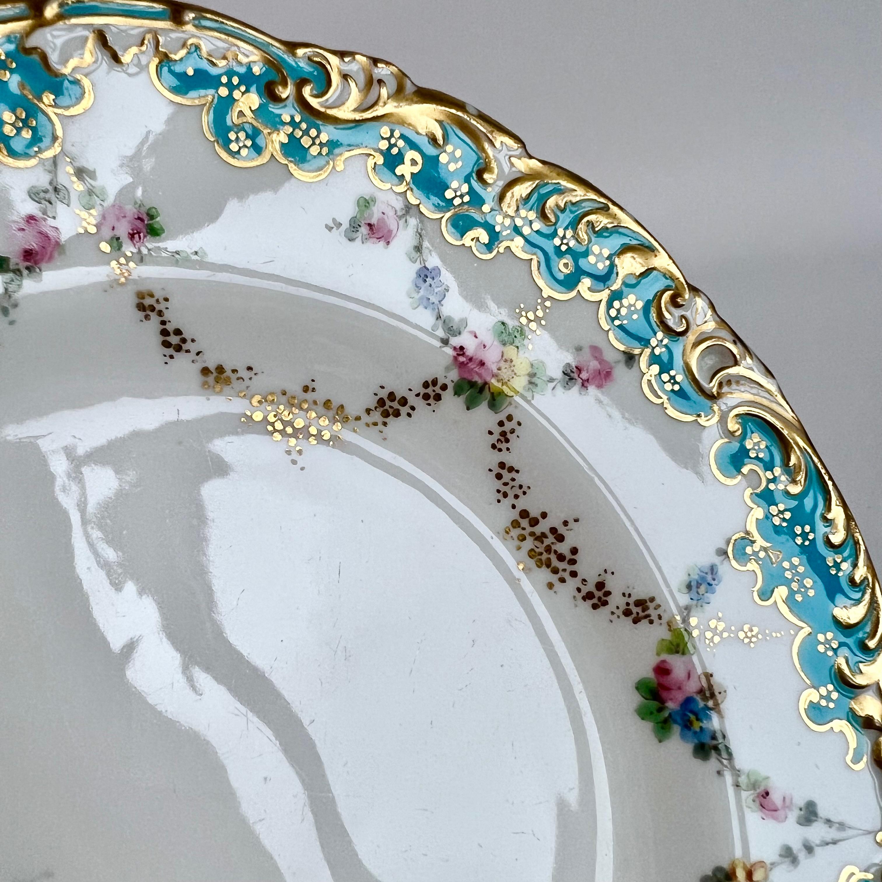 Royal Crown Derby Part Dessert Service, Turquoise with Flower Garlands, 1916 For Sale 7