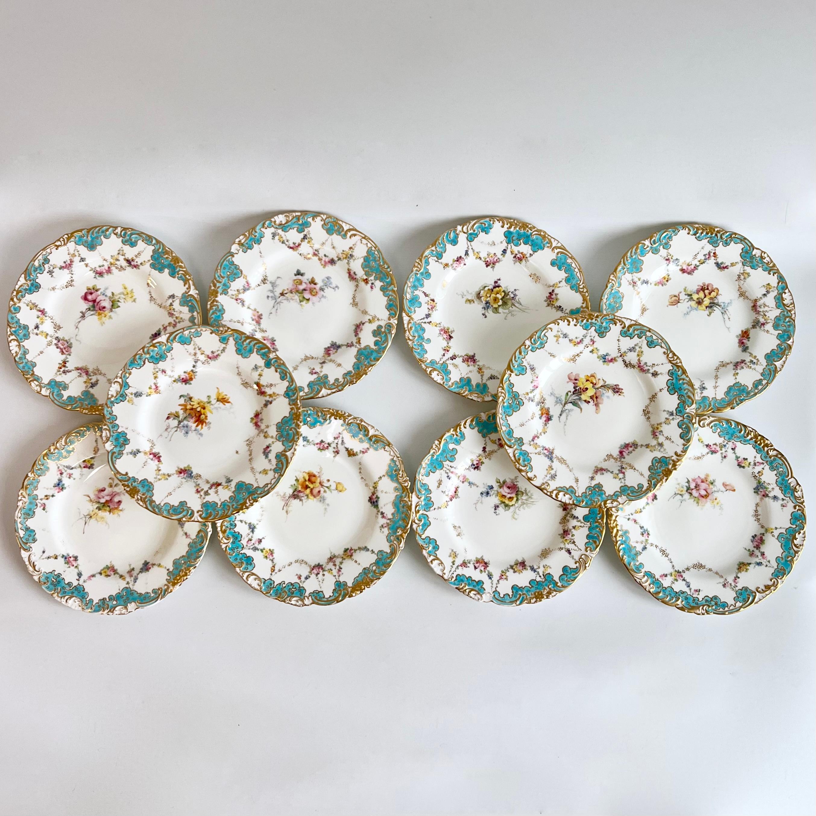 Edwardian Royal Crown Derby Part Dessert Service, Turquoise with Flower Garlands, 1916 For Sale