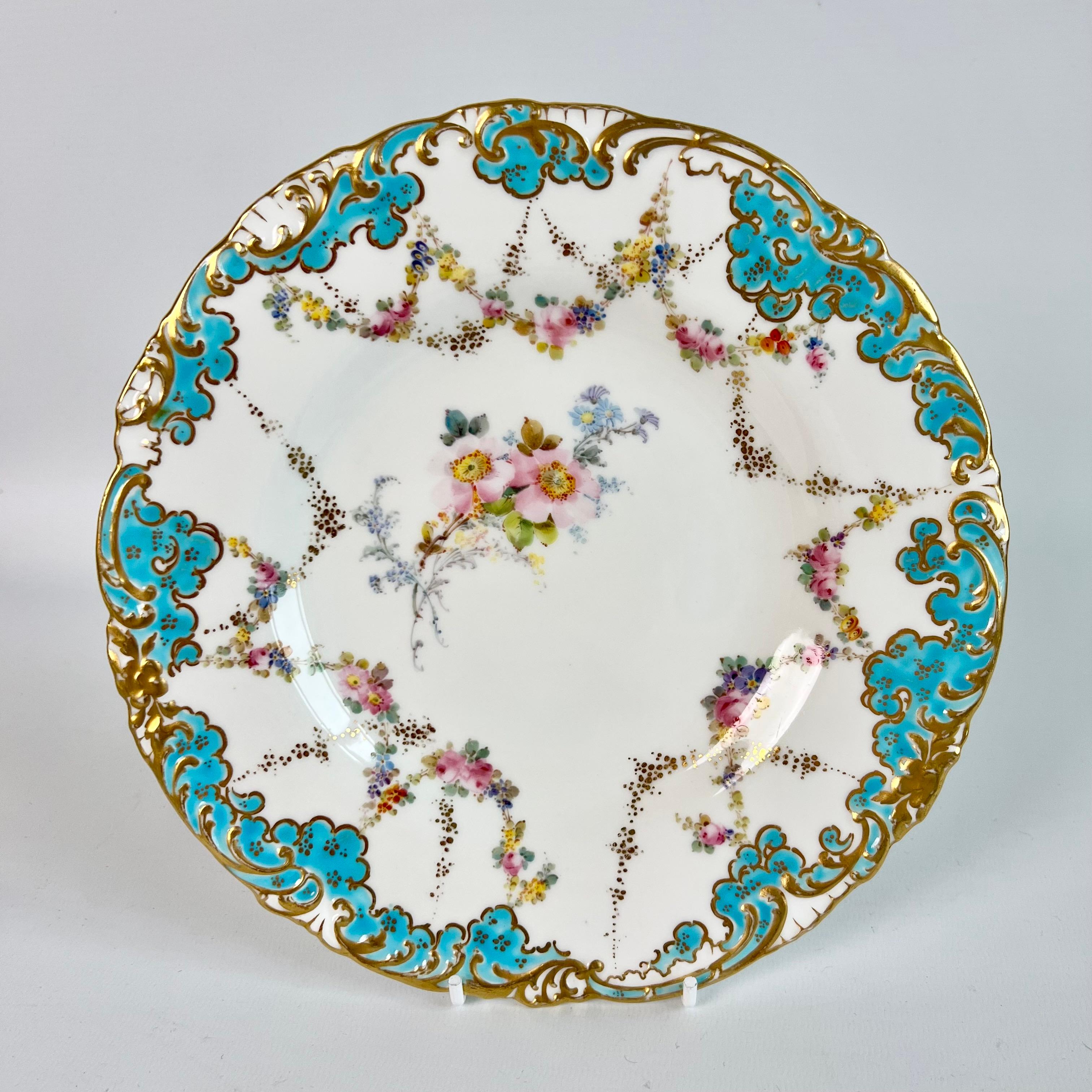 Royal Crown Derby Part Dessert Service, Turquoise with Flower Garlands, 1916 In Good Condition For Sale In London, GB