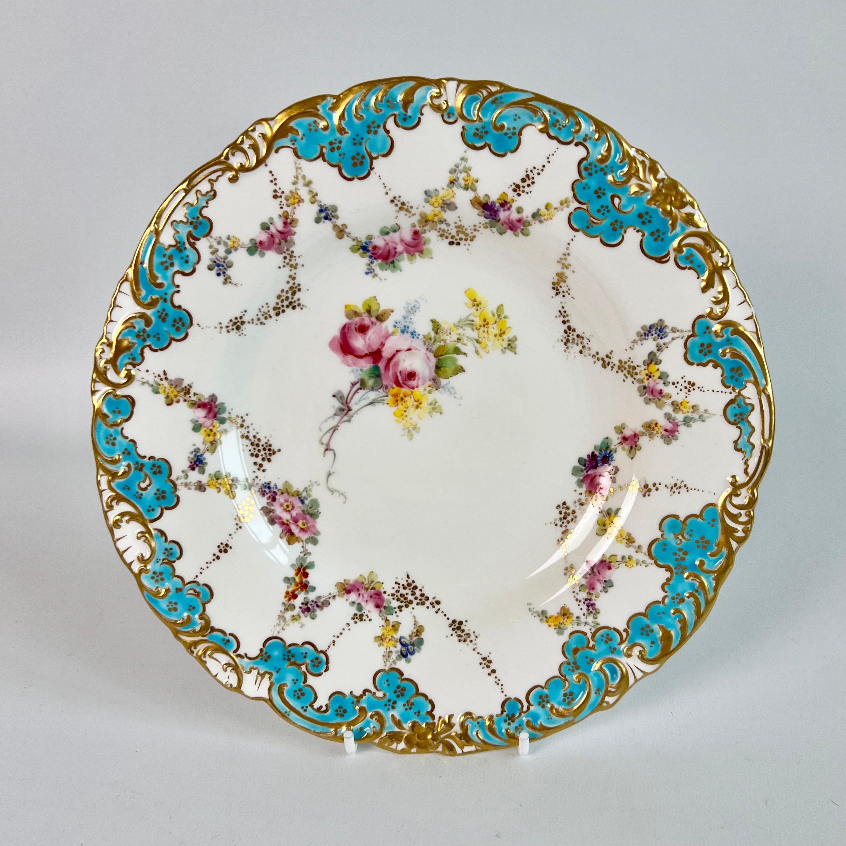 Royal Crown Derby Part Dessert Service, Turquoise with Flower Garlands, 1916 For Sale 1