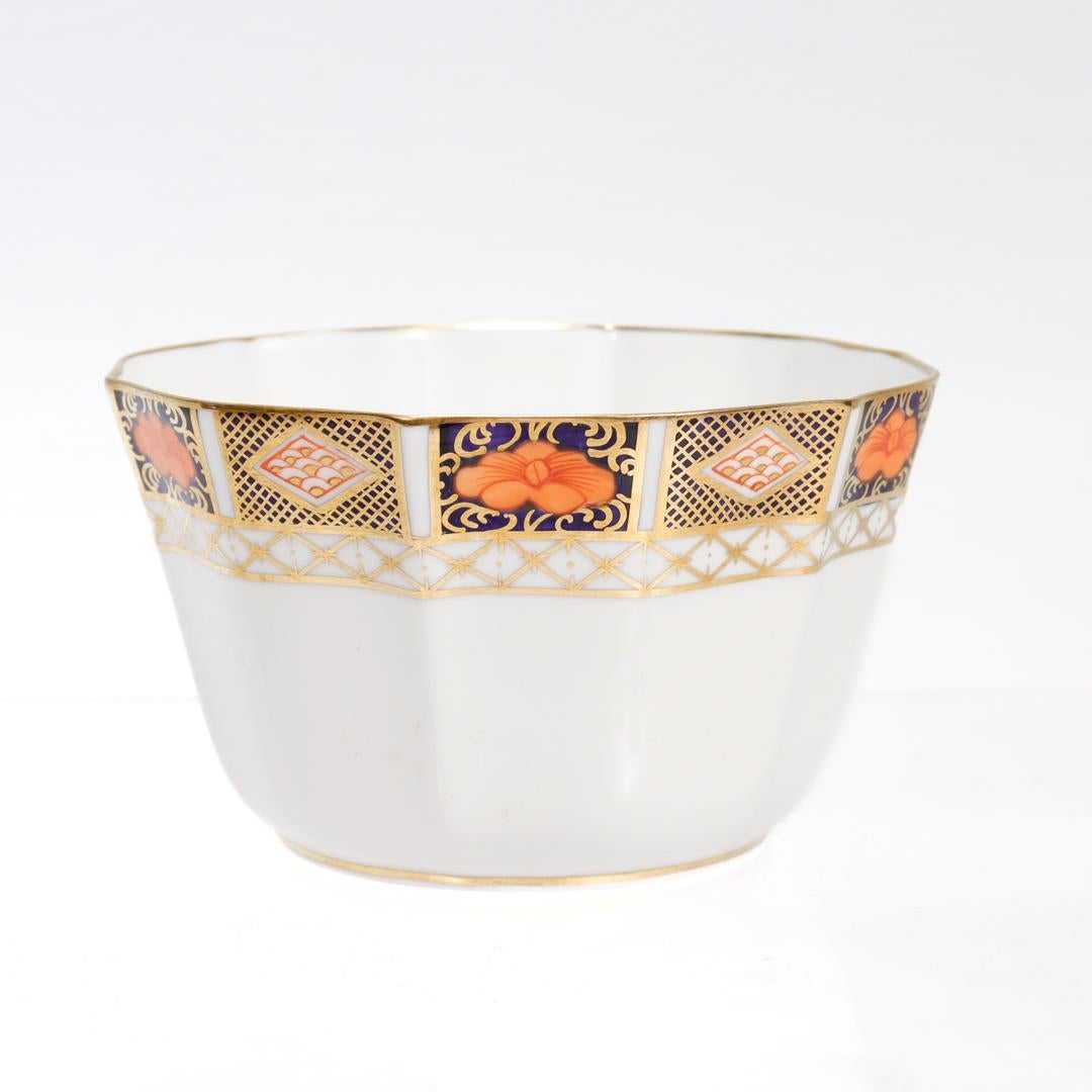 British Royal Crown Derby Porcelain Border Imari Pattern No. 8450 Cranberry Bowl For Sale