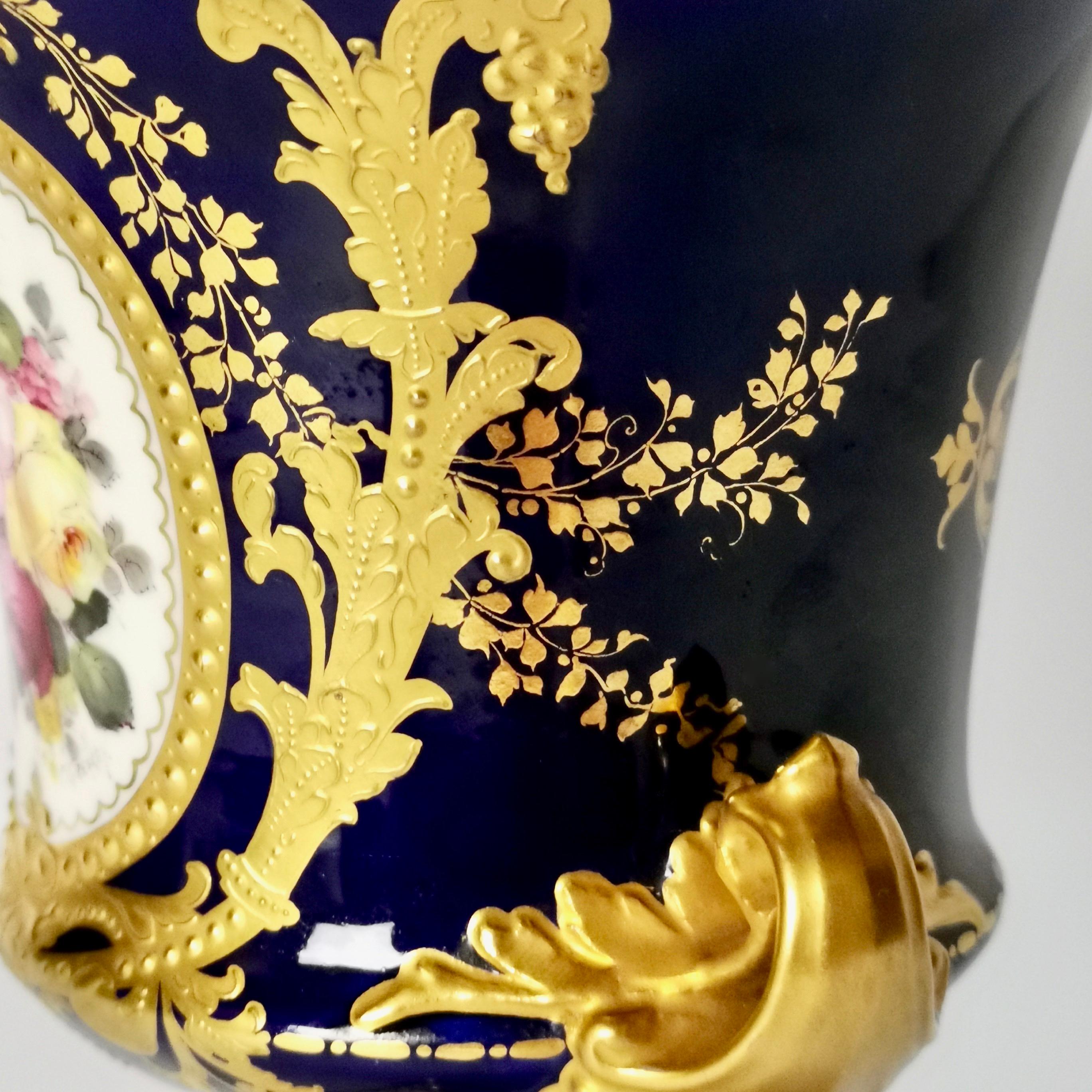 Royal Crown Derby Porcelain Campana Vase, Cobalt Blue, Flowers by C Gresley 1916 For Sale 1