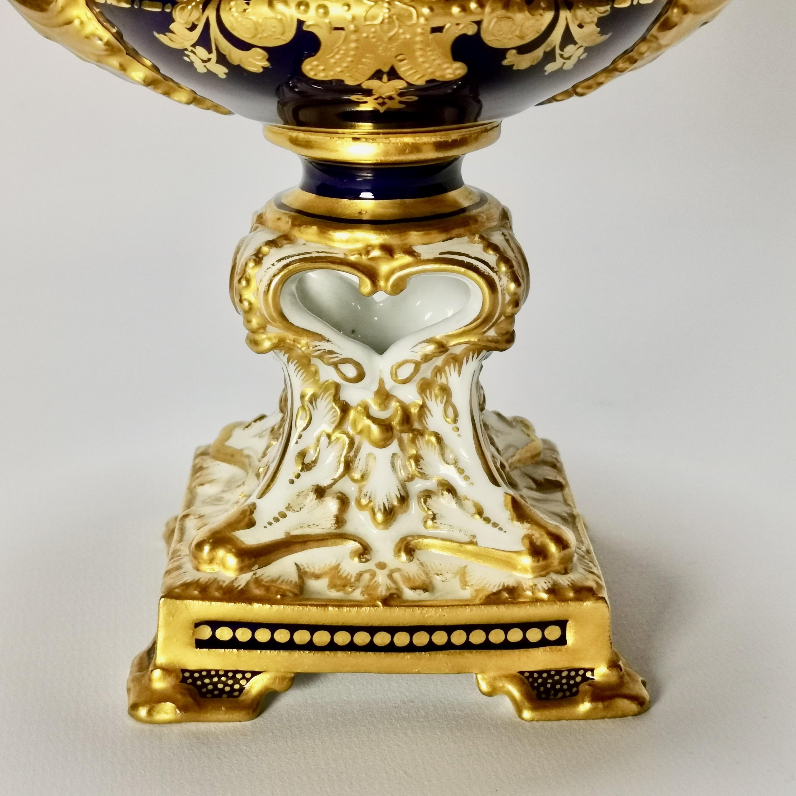 Royal Crown Derby Porcelain Campana Vase, Cobalt Blue, Flowers by C Gresley 1916 For Sale 4