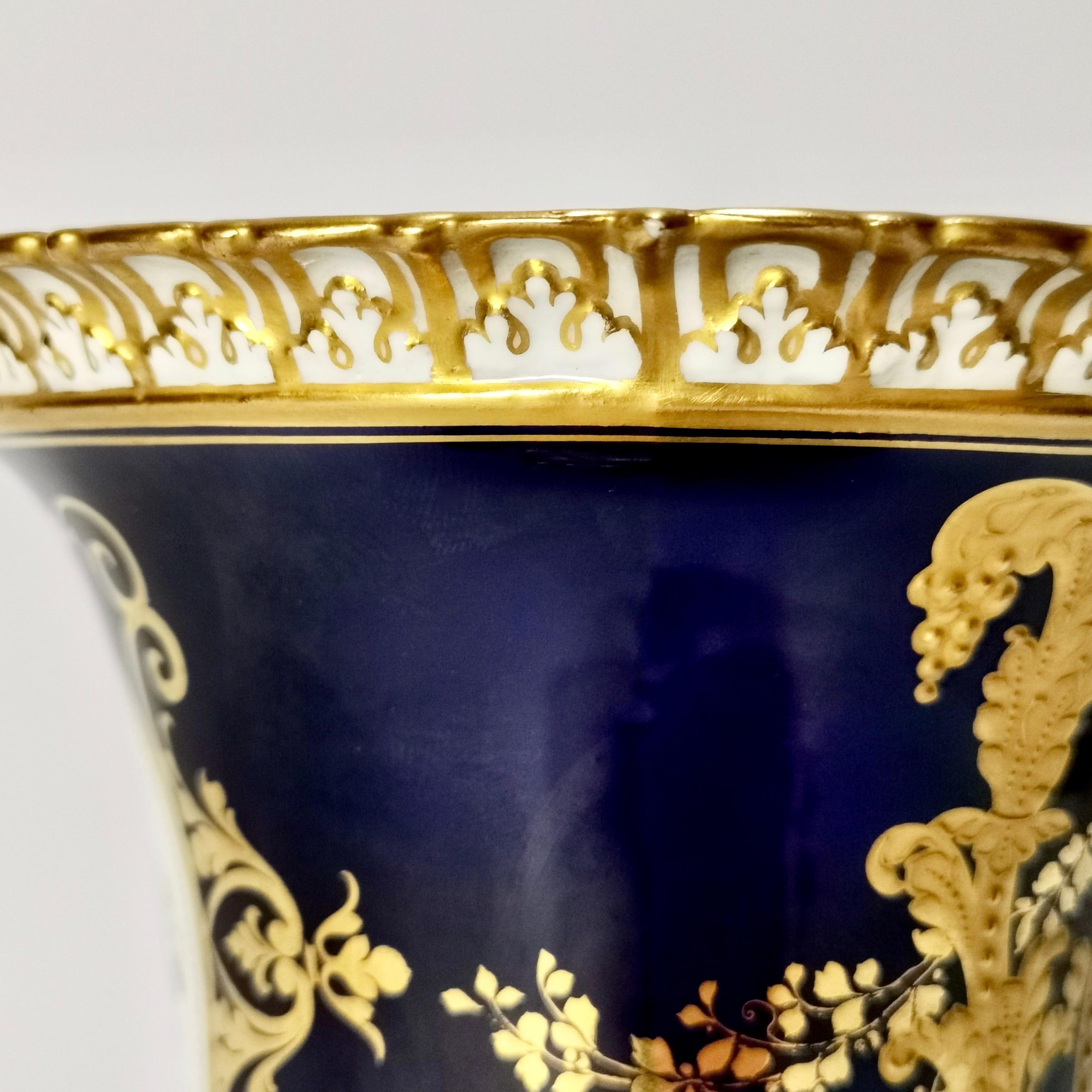 Royal Crown Derby Porcelain Campana Vase, Cobalt Blue, Flowers by C Gresley 1916 For Sale 5