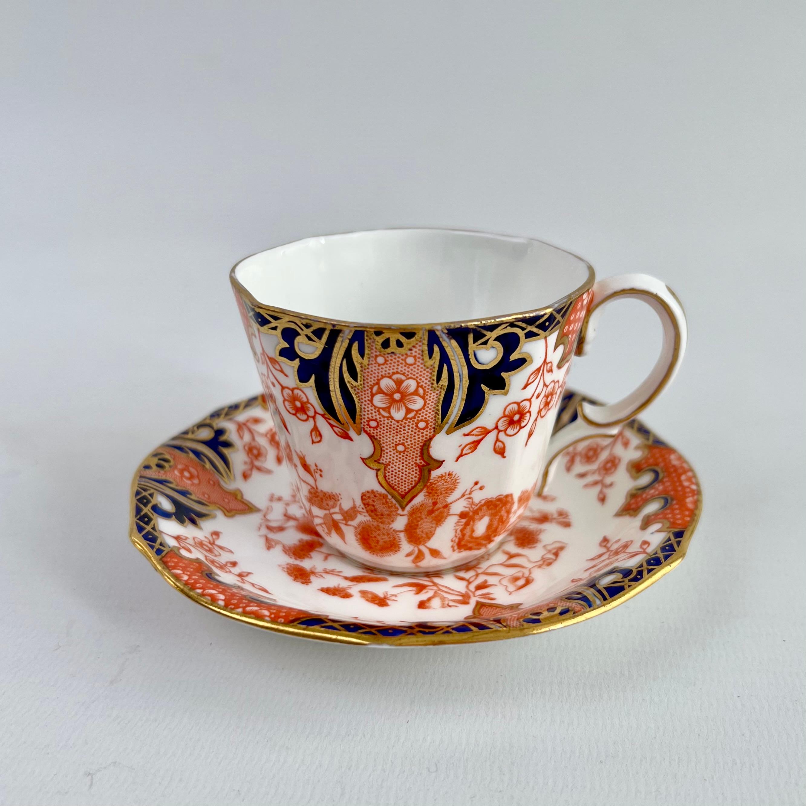 English Royal Crown Derby Porcelain Demitasse Cup, Imari Patt. 2712, Edwardian 1913