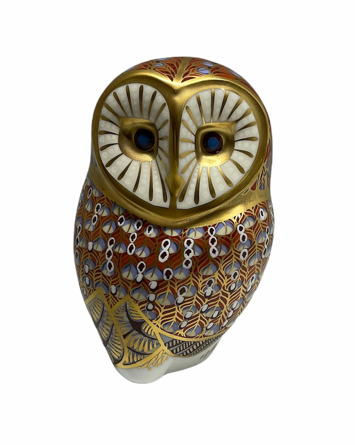 Anglo-Japanese Royal Crown Derby Porcelain Imari Style Owl Figurine Paperweight