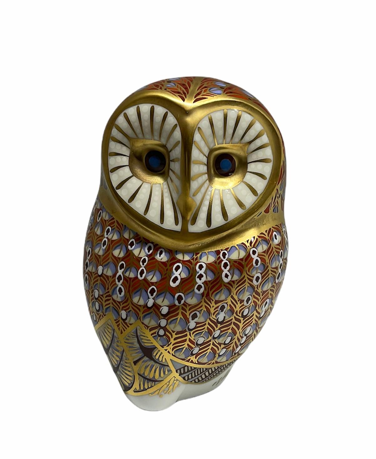 English Royal Crown Derby Porcelain Imari Style Owl Figurine Paperweight