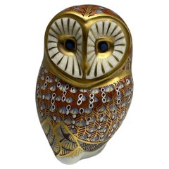 Vintage Royal Crown Derby Porcelain Imari Style Owl Figurine Paperweight