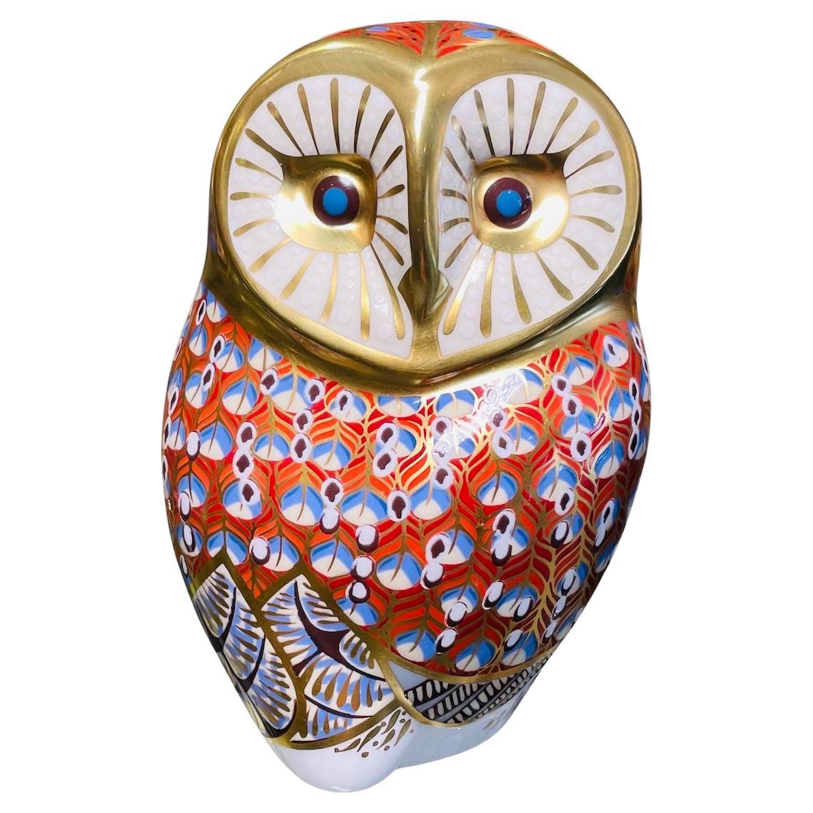 Pisapapeles de porcelana Royal Crown Derby Porcelain Figurita de búho estilo Imari