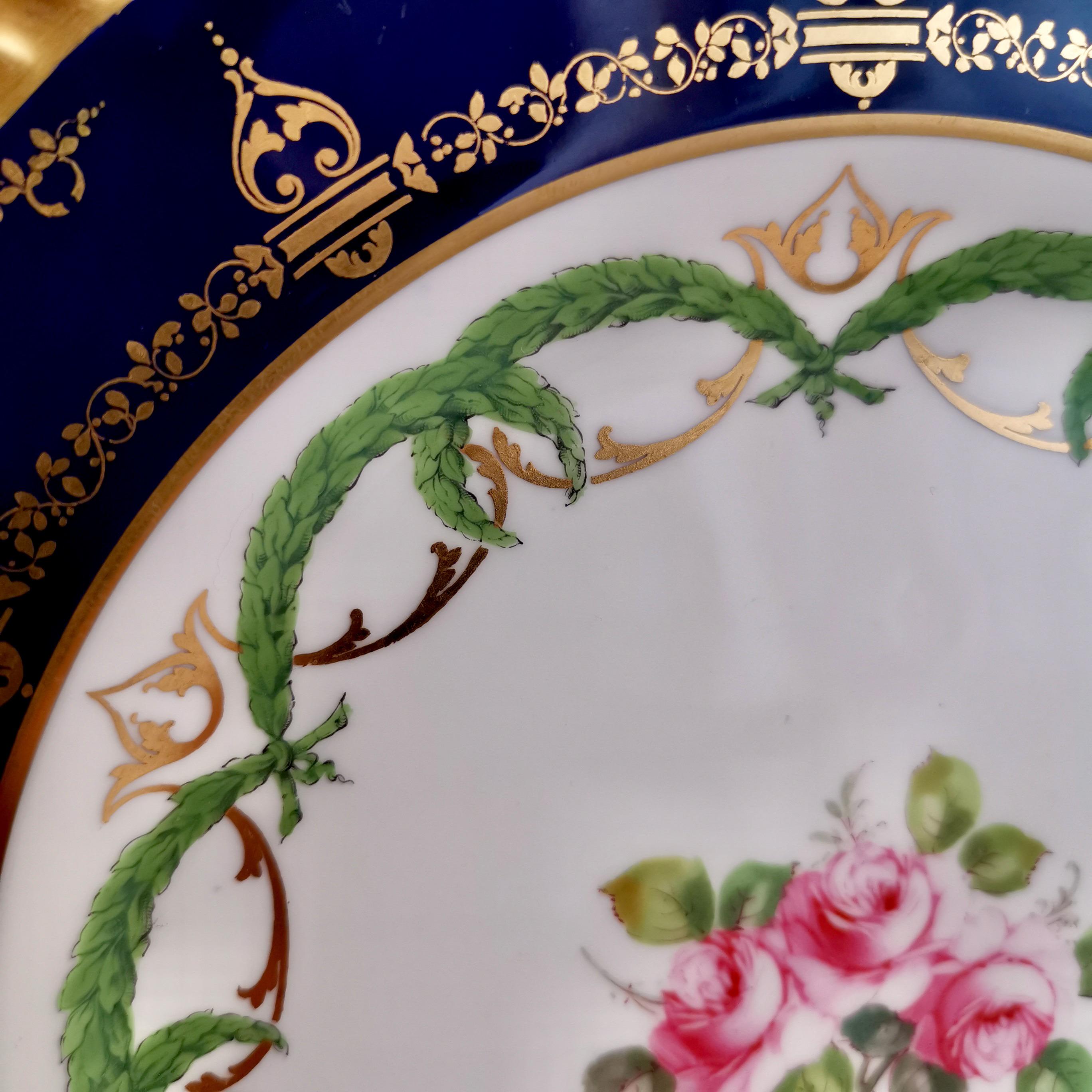 Royal Crown Derby Porcelain Plate, Cobalt Blue, Gilt and Billingsley Roses, 1907 3