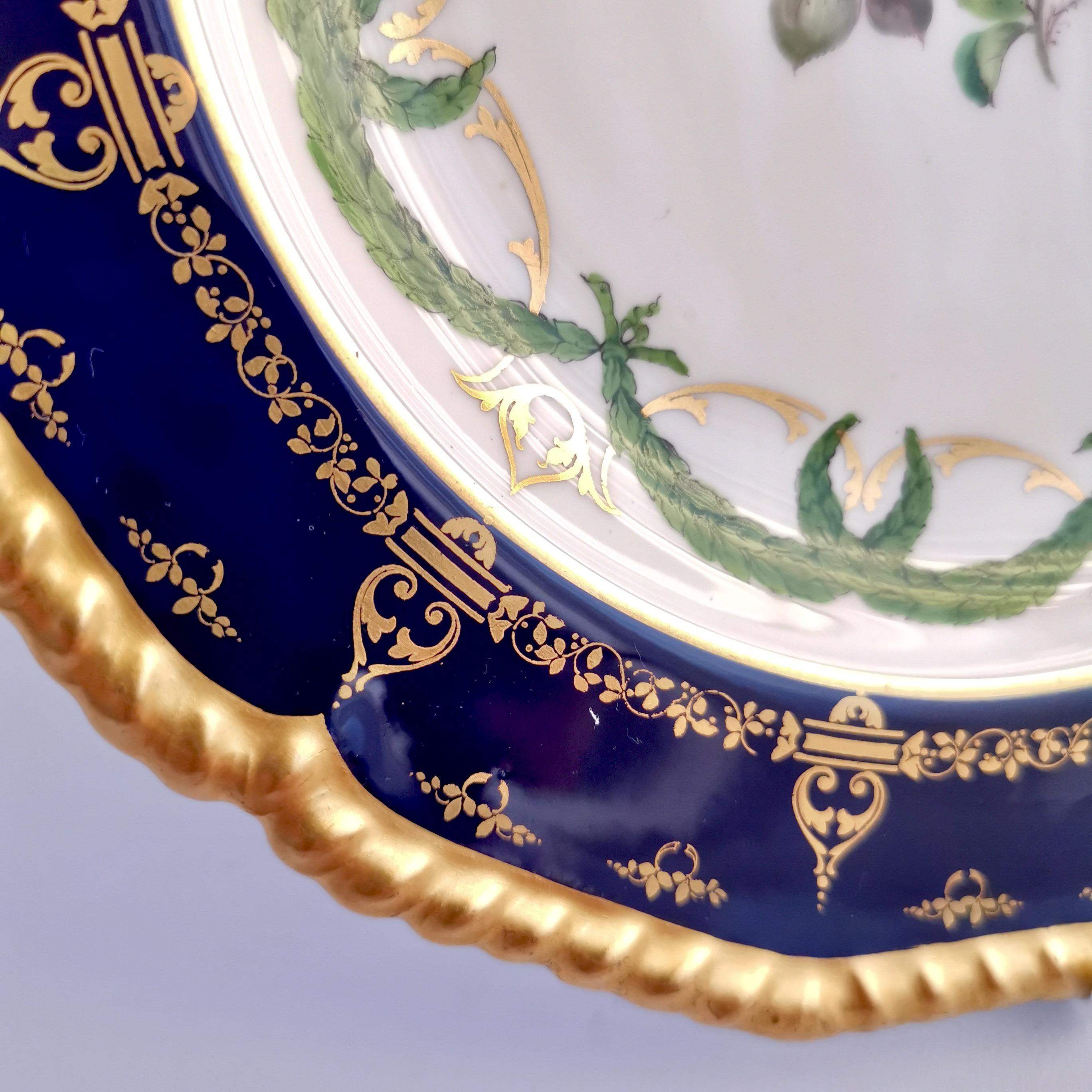 Royal Crown Derby Porcelain Plate, Cobalt Blue, Gilt and Billingsley Roses, 1907 4