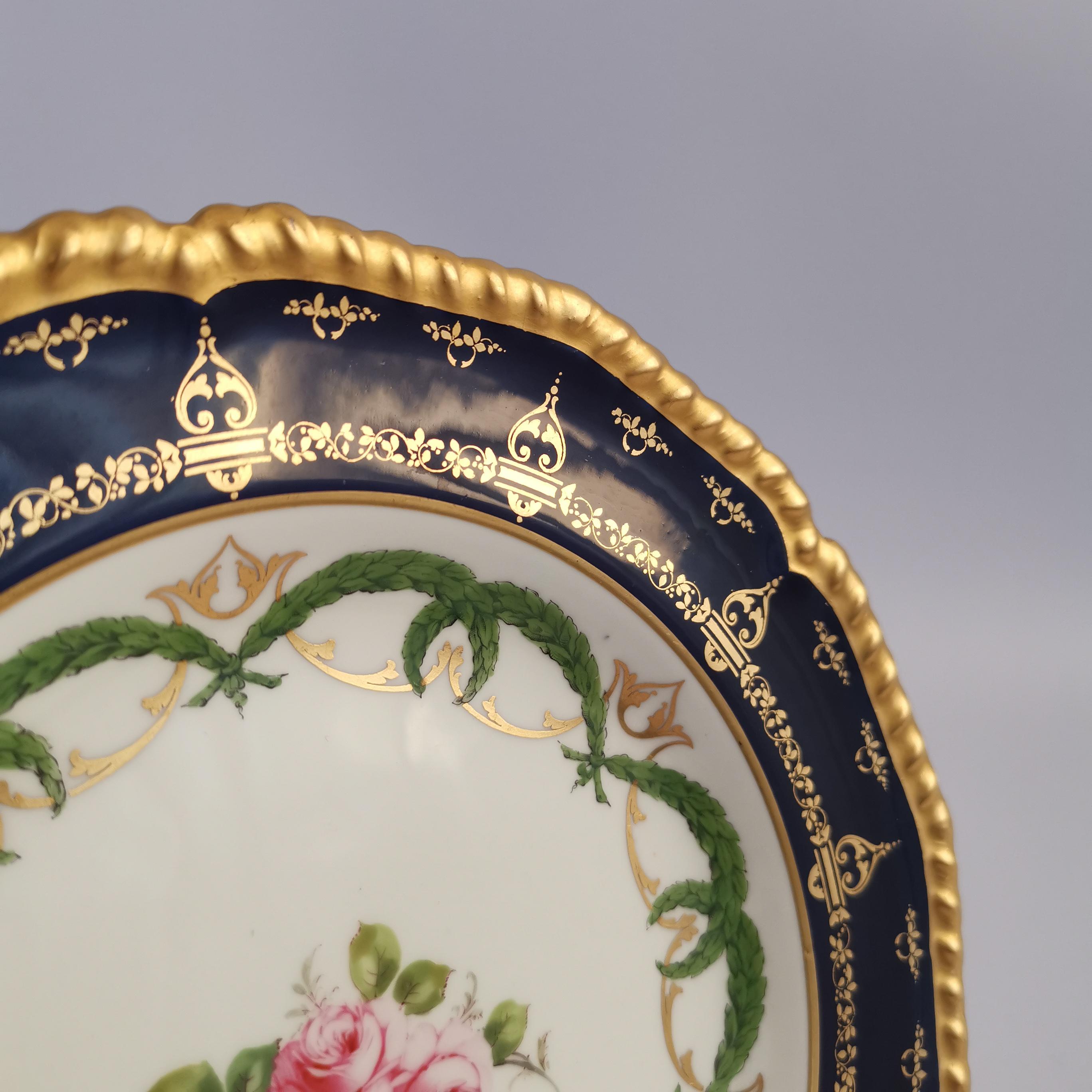 Royal Crown Derby Porcelain Plate, Cobalt Blue, Gilt and Billingsley Roses, 1907 1