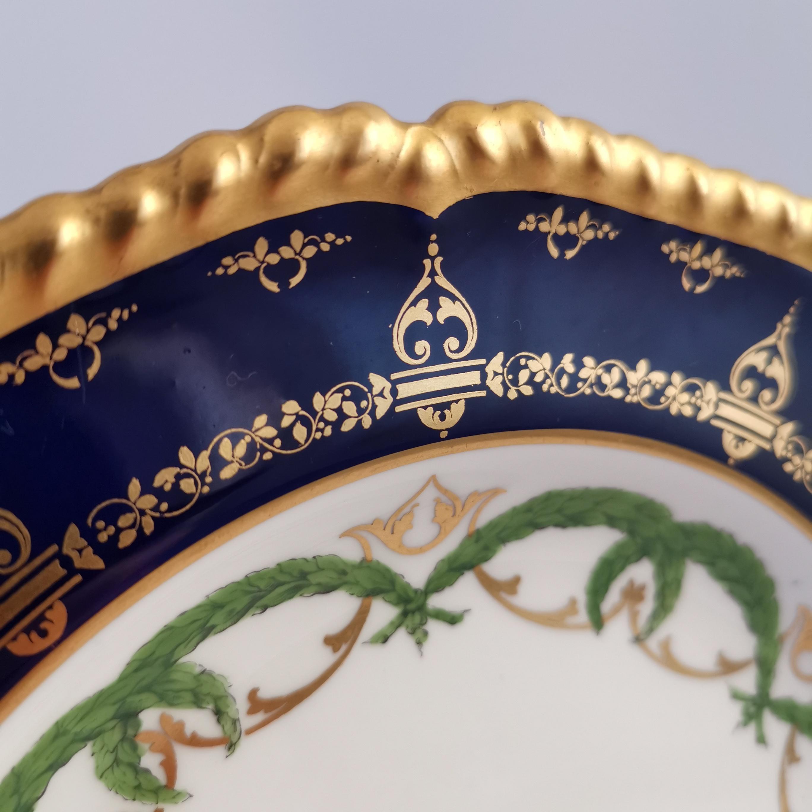 Royal Crown Derby Porcelain Plate, Cobalt Blue, Gilt and Billingsley Roses, 1907 2