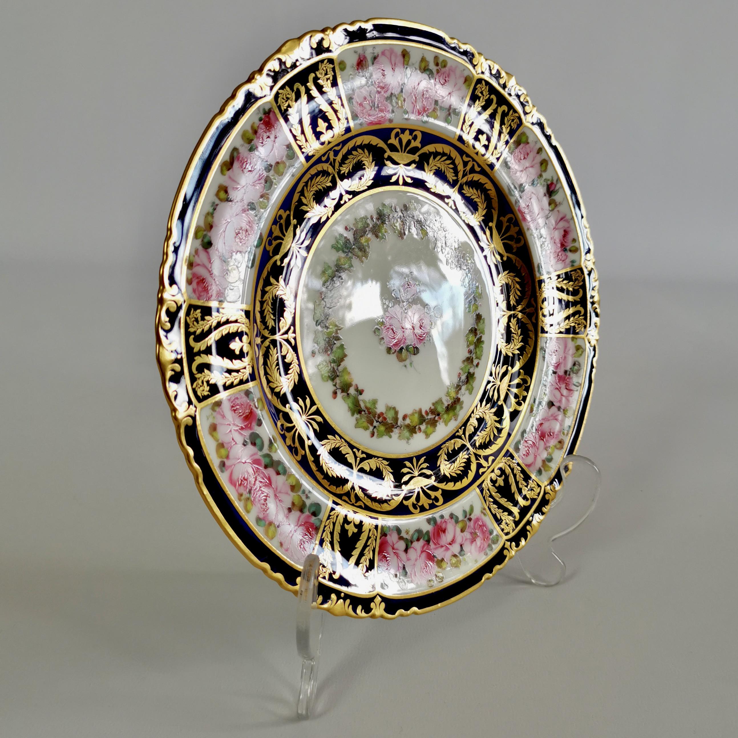 Royal Crown Derby Porcelain Plate, Pink Roses by A. Gregory, Victorian, 1899 4