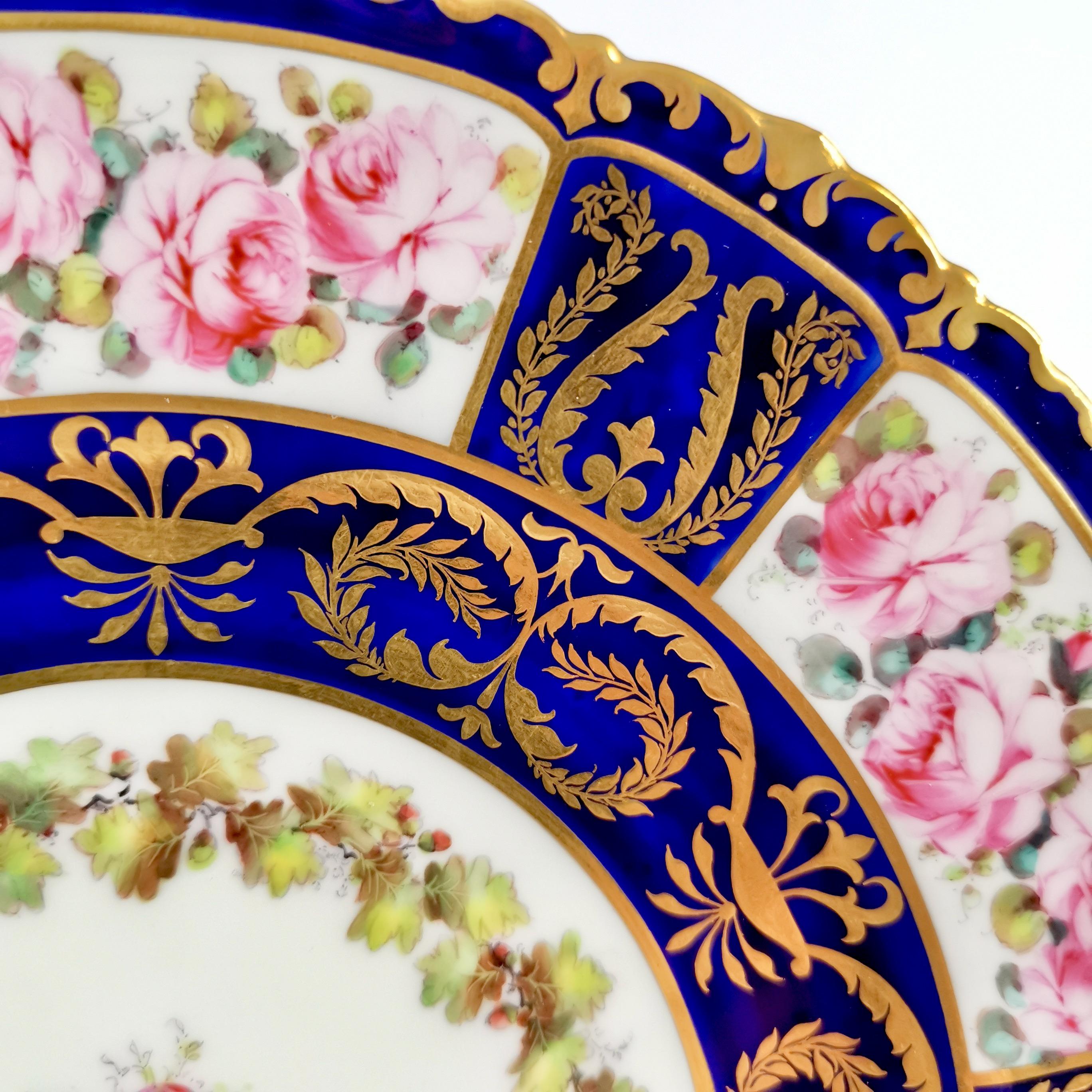 English Royal Crown Derby Porcelain Plate, Pink Roses by A. Gregory, Victorian, 1899