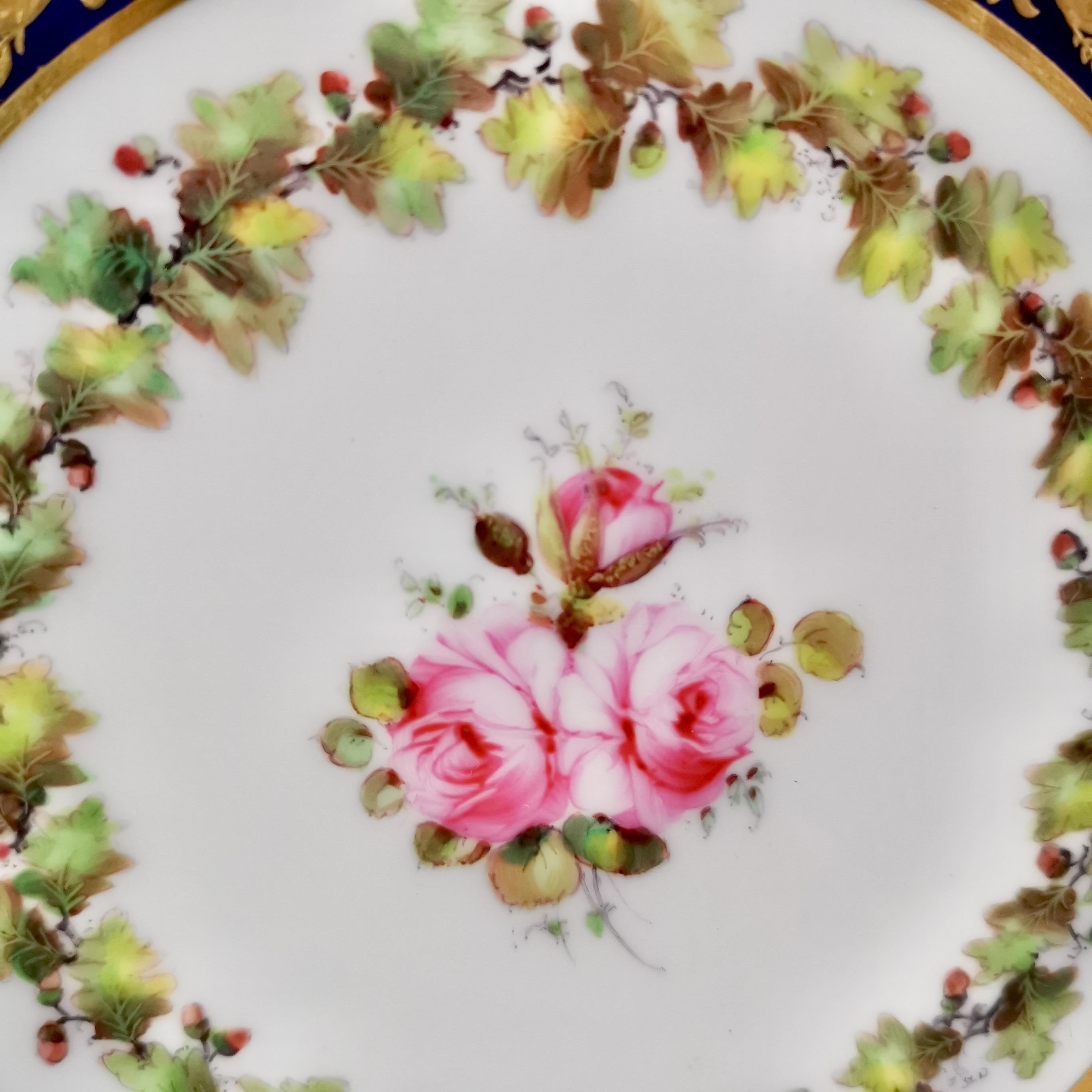 Hand-Painted Royal Crown Derby Porcelain Plate, Pink Roses by A. Gregory, Victorian, 1899
