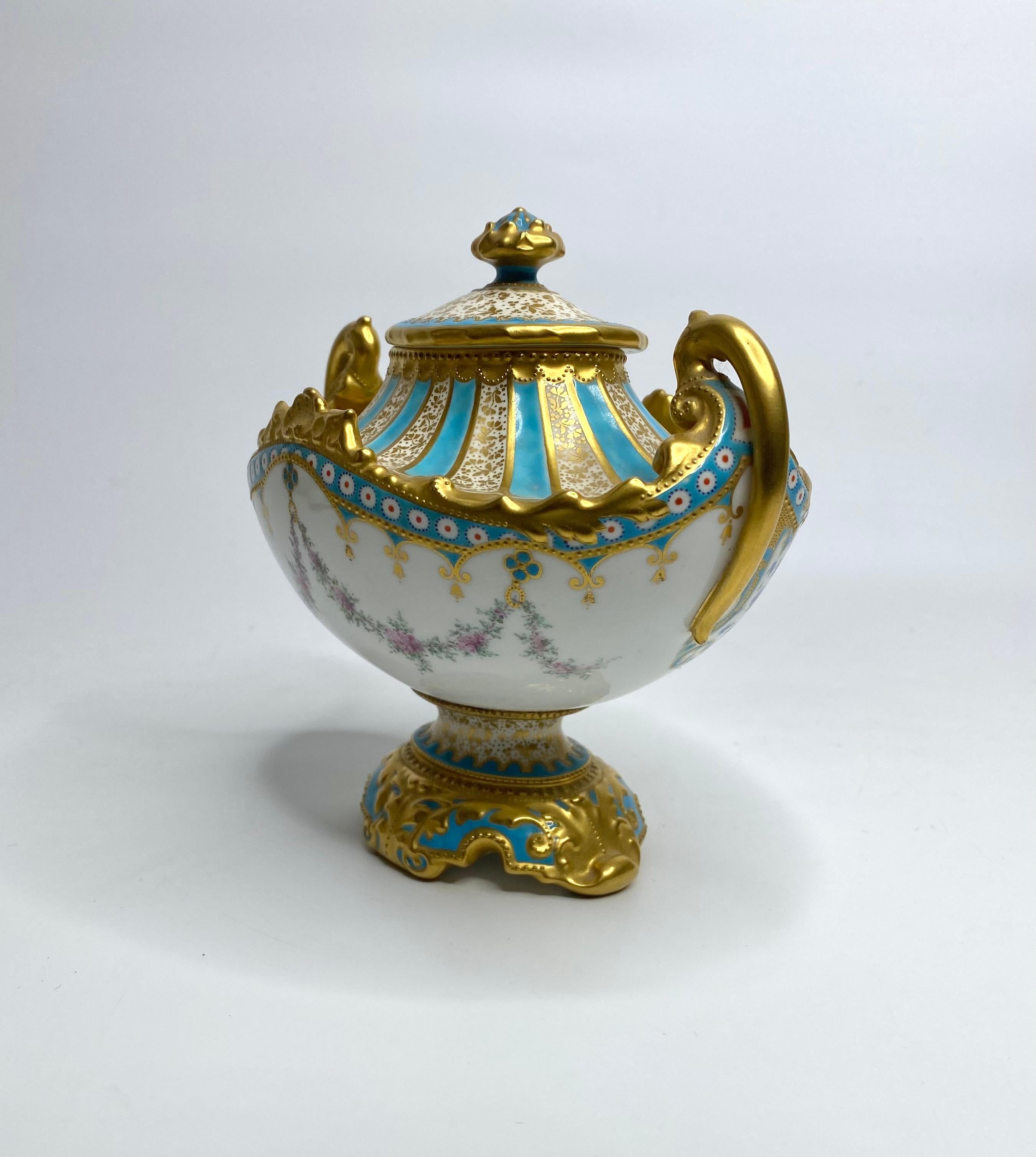 Louis XV Royal Crown Derby porcelain vase and cover. Desire Leroy, d. 1897. For Sale