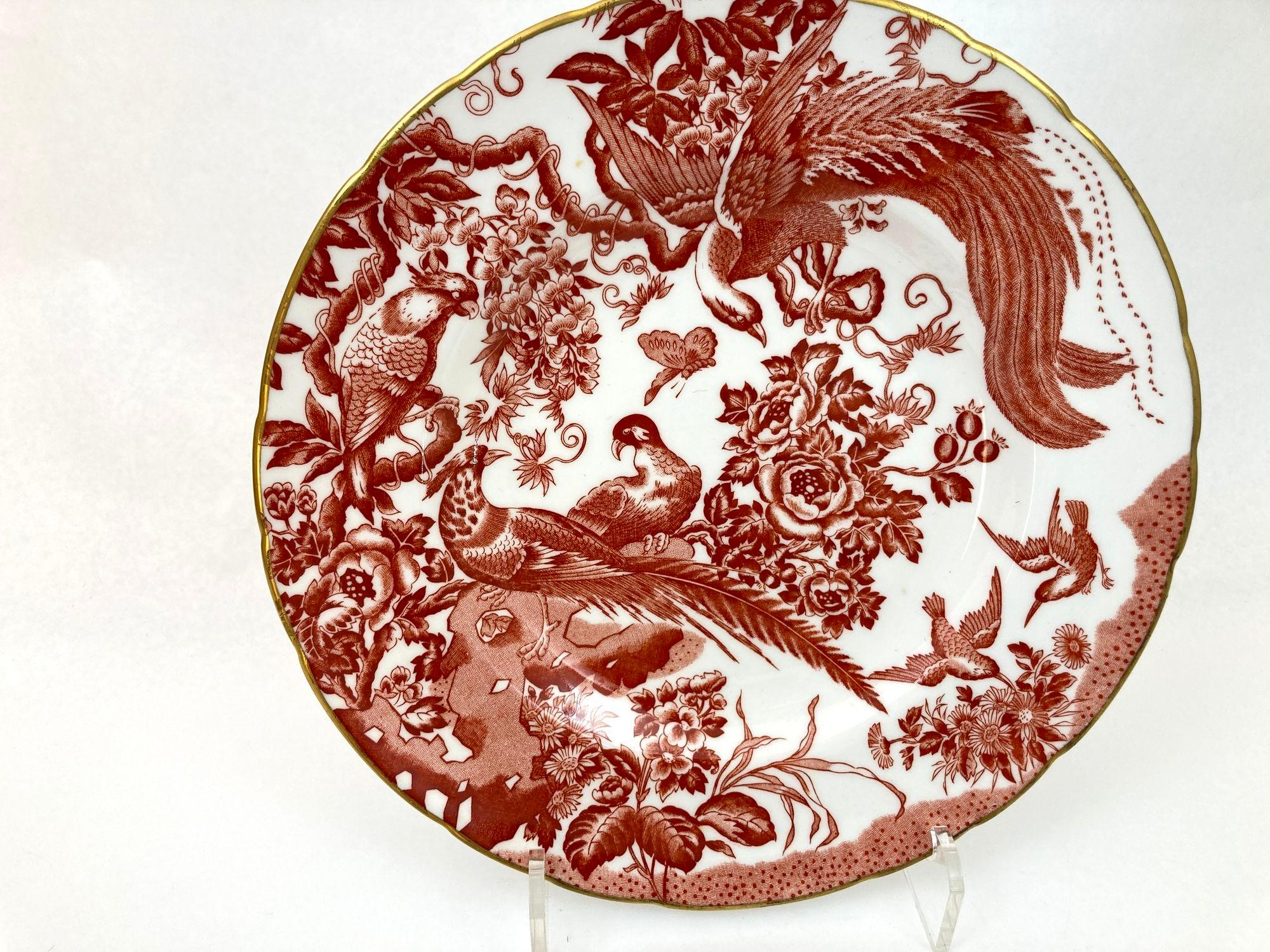 Victorian Royal Crown Derby Red Aves Collection Set of 3 Porcelain Plates For Sale