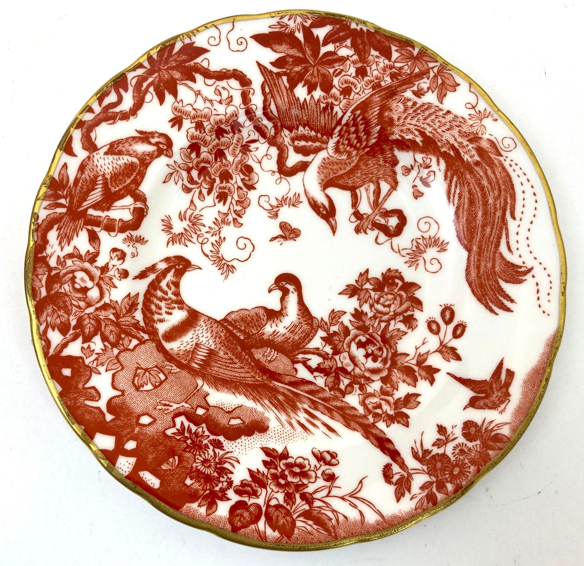 20th Century Royal Crown Derby Red Aves Collection Set of 3 Porcelain Plates For Sale