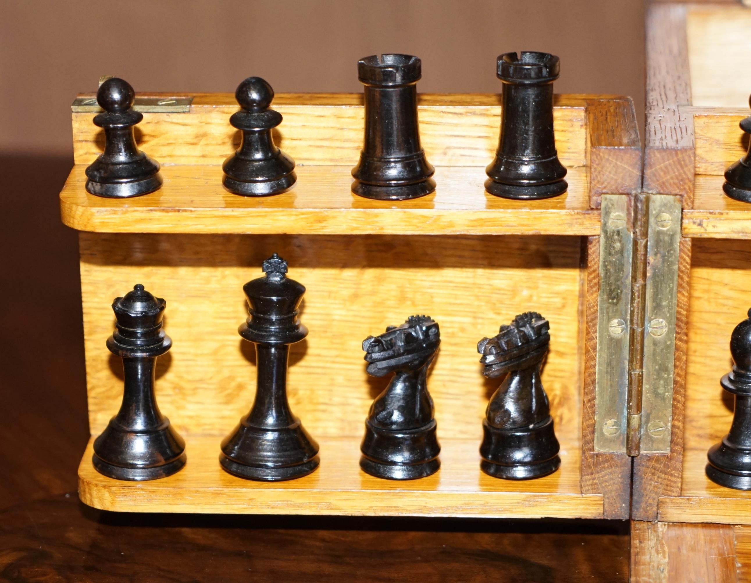 Royal Crown Stamped Victorian Oak Games Compendium Chess Cards Dominos Checkers For Sale 4