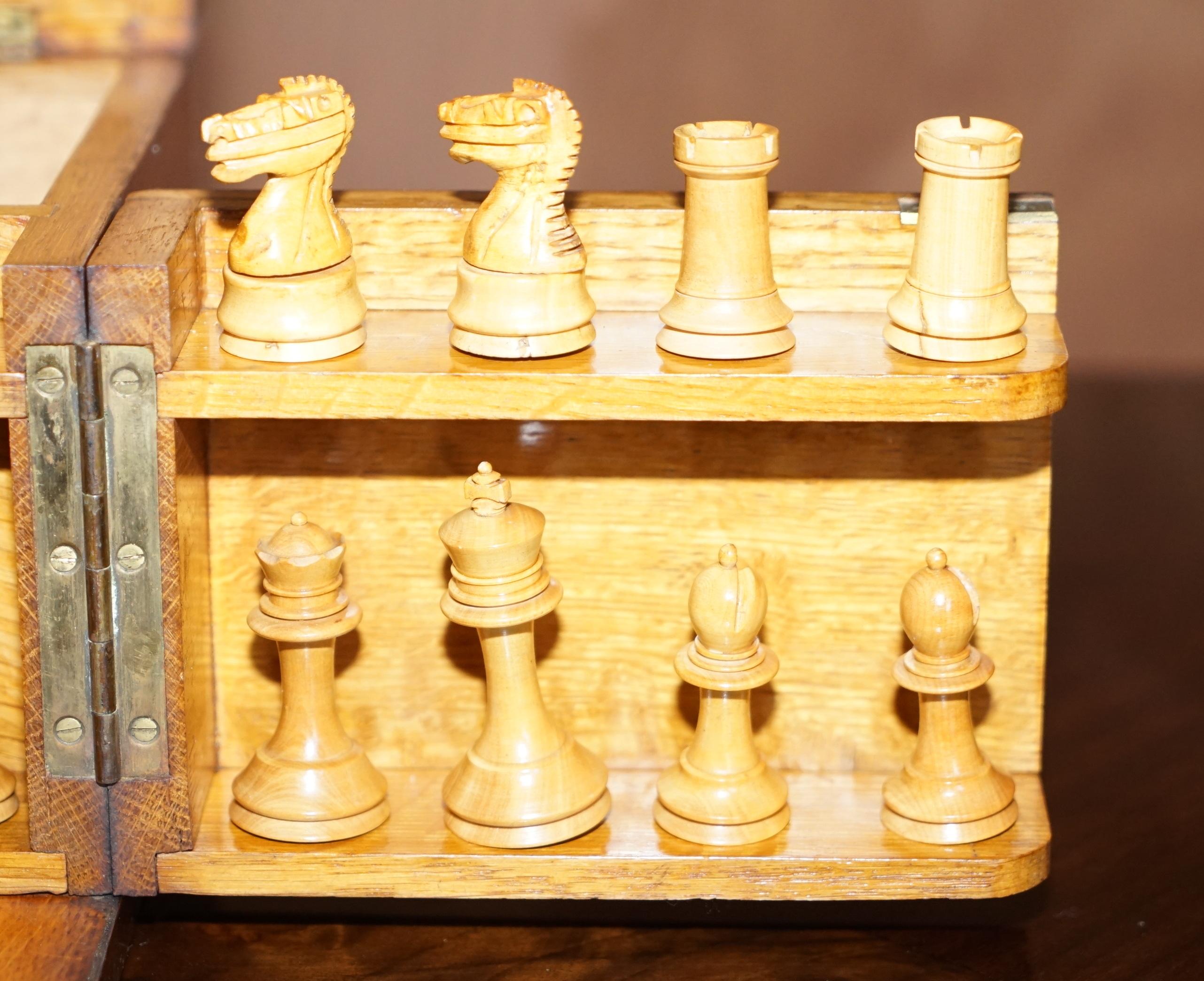 Royal Crown Stamped Victorian Oak Games Compendium Chess Cards Dominos Checkers For Sale 5
