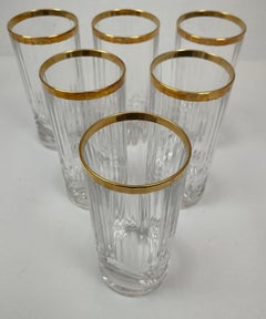 Royal Crystal Rock Aurea Tumbler Highball Glasses in Box Vintage Set of 6
