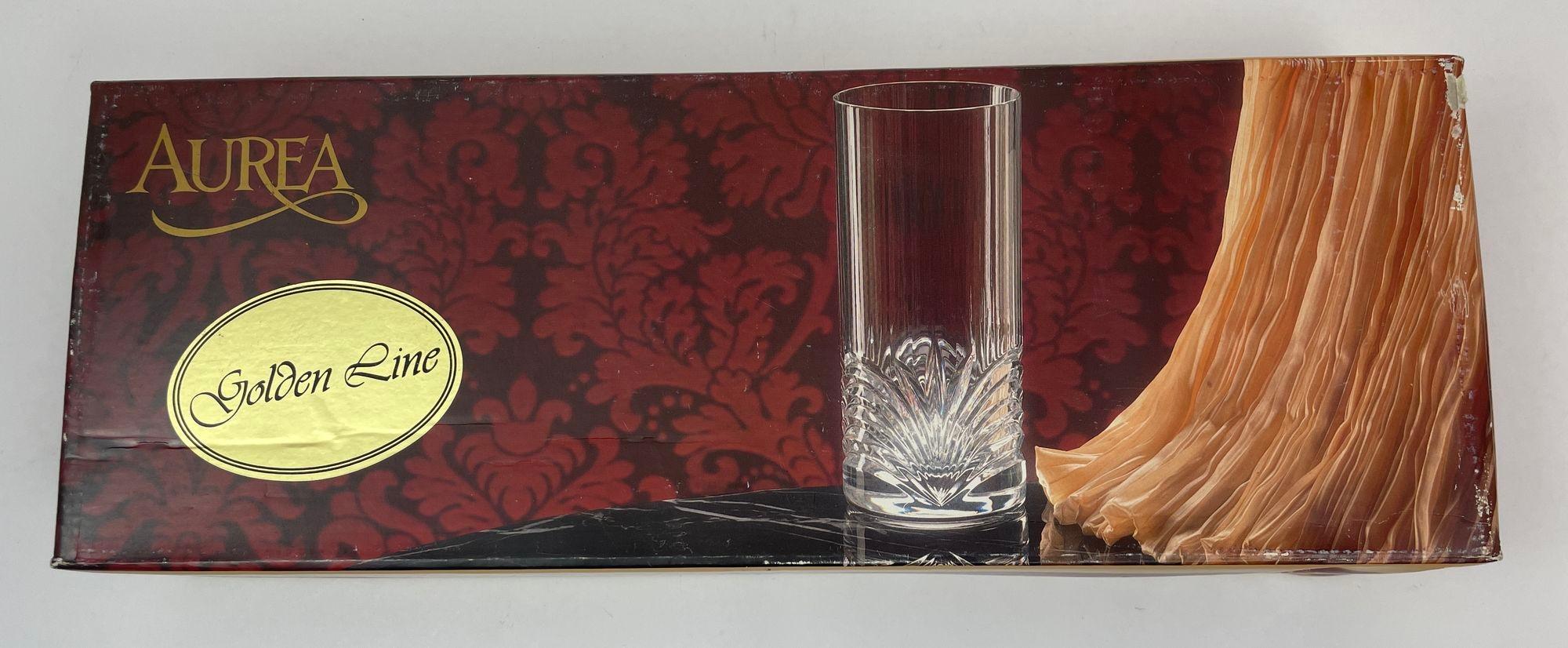 Cristallo Royal Crystal Rock Aurea Tumbler Highball Glasses in Box Vintage Set of 6 in vendita