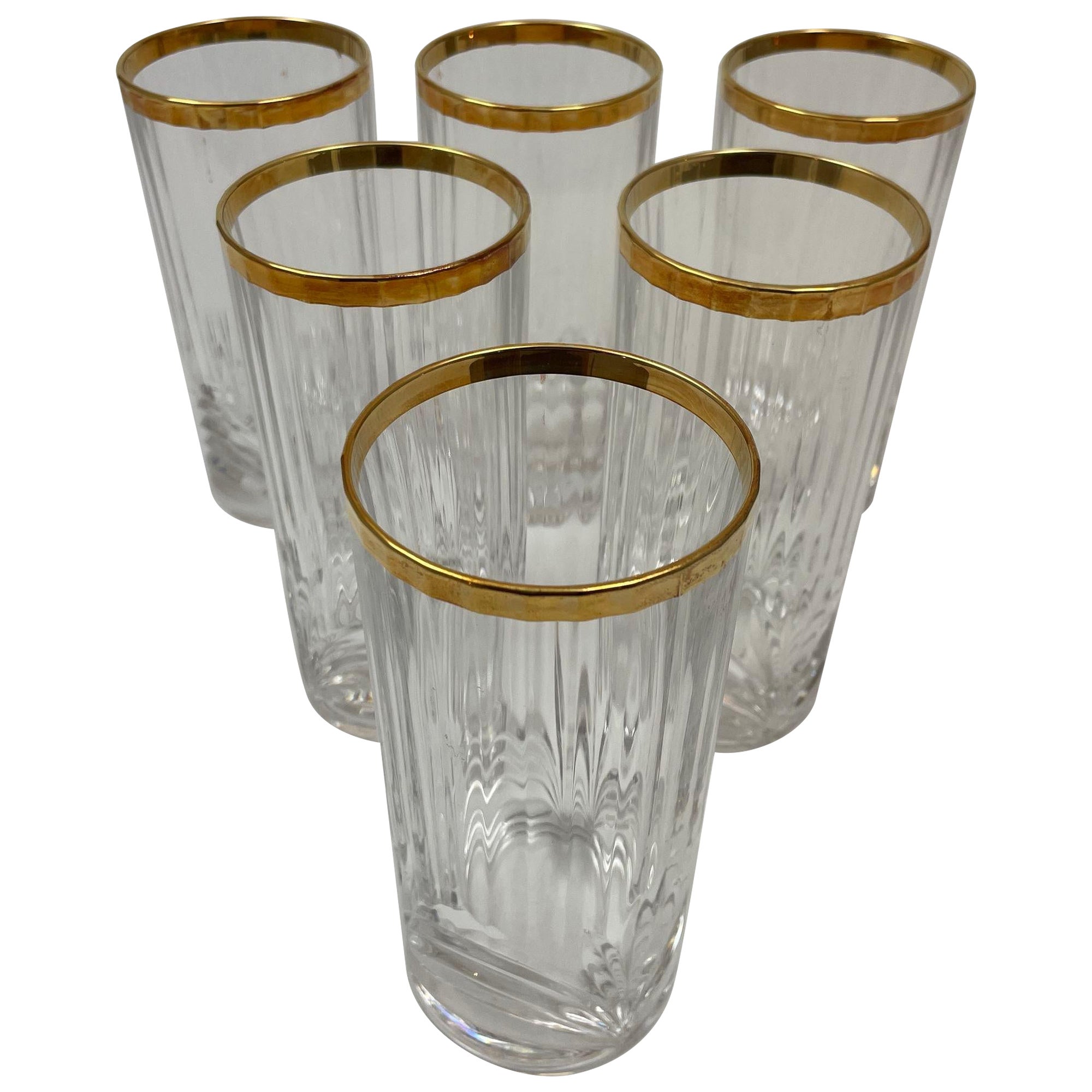 Royal Crystal Rock Aurea Tumbler Highball Glasses in Box Vintage Set of 6
