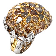 Royal Cushion Statement Ring of Mixed-Cut Fancy Color Diamonds in 18 Karat Gold
