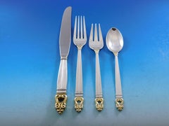 Royal Danish Gold Accent by International Sterling Silver Flatware Set Service