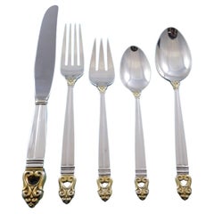 Antique Royal Danish Gold Accent by International Sterling Silver Flatware Set Service