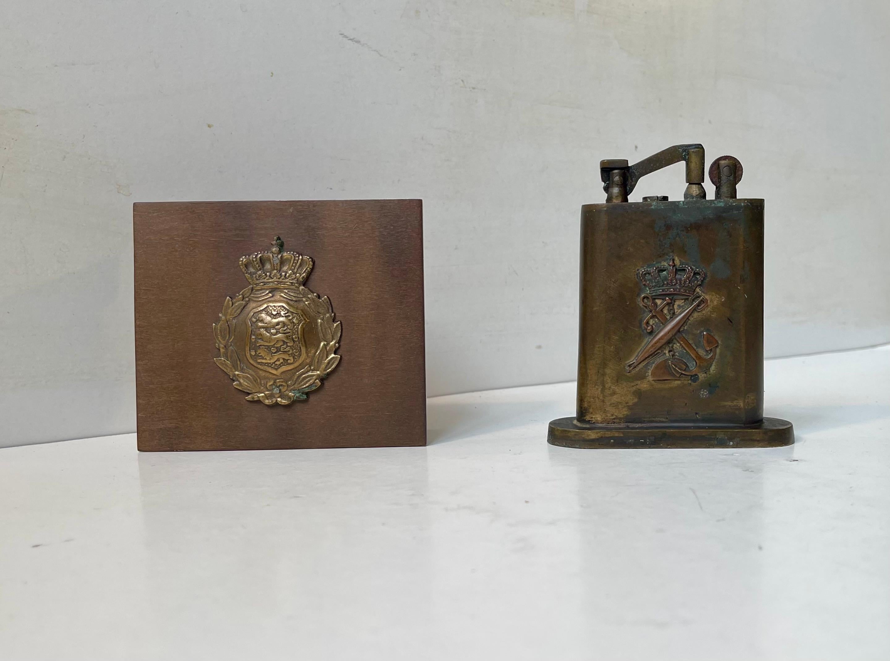 Royal Danish Navy Tobacco Set - Lighter & Box in Bronze, 1930s, Set of 2 For Sale 1