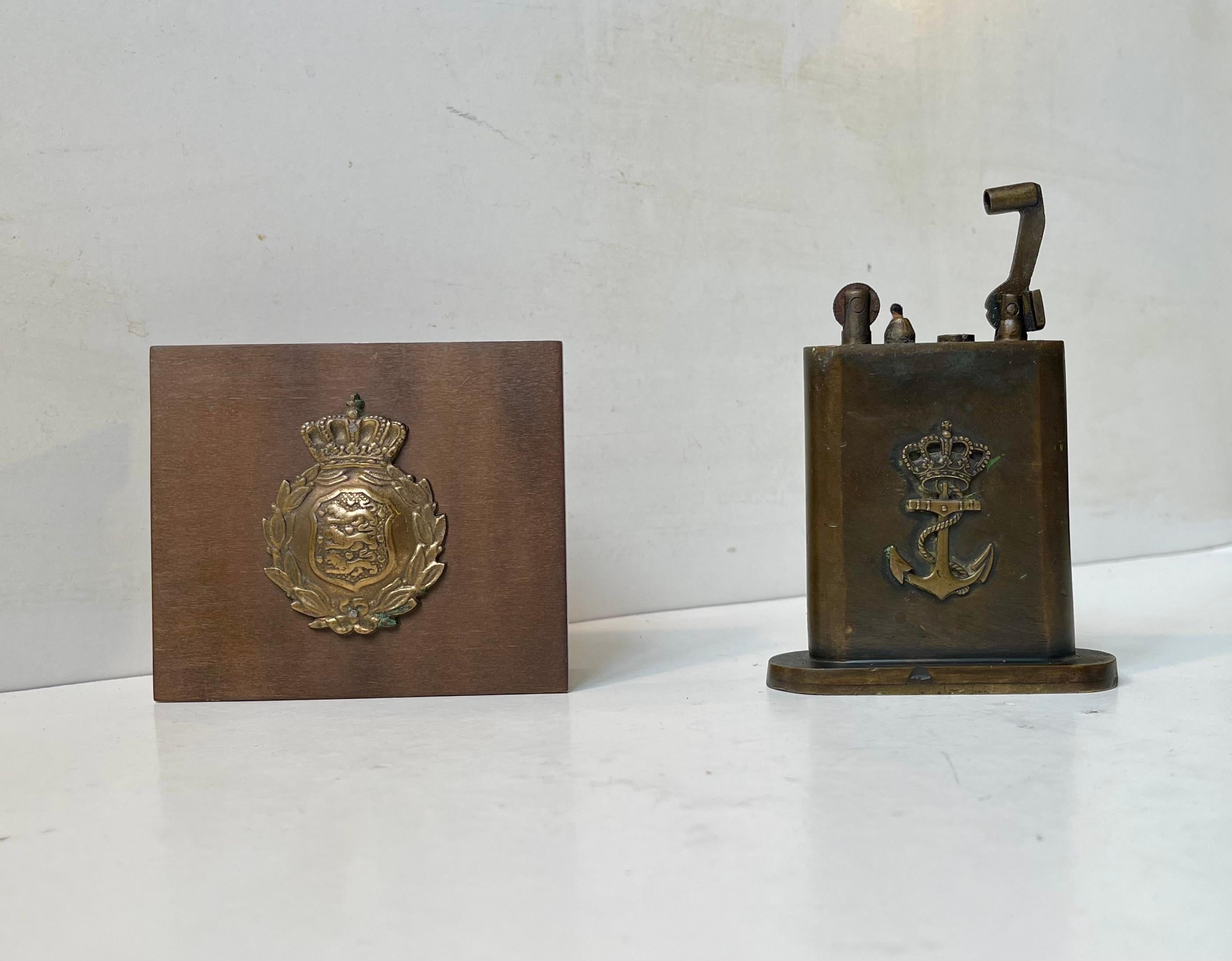 Royal Danish Navy Tobacco Set - Lighter & Box in Bronze, 1930s, Set of 2 For Sale 3