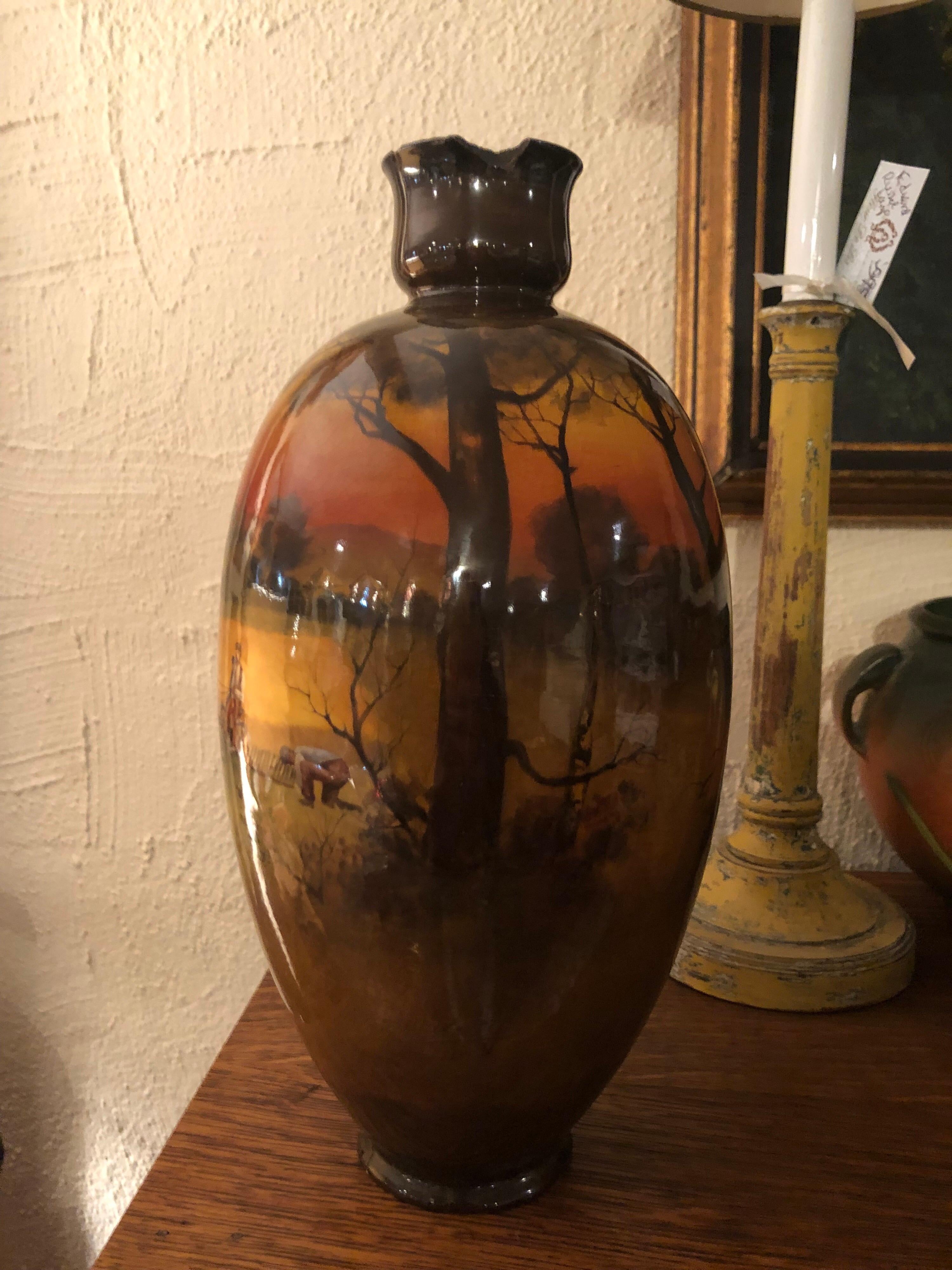 English Rare Royal Doulton Hand Painted Glazed Vase For Sale