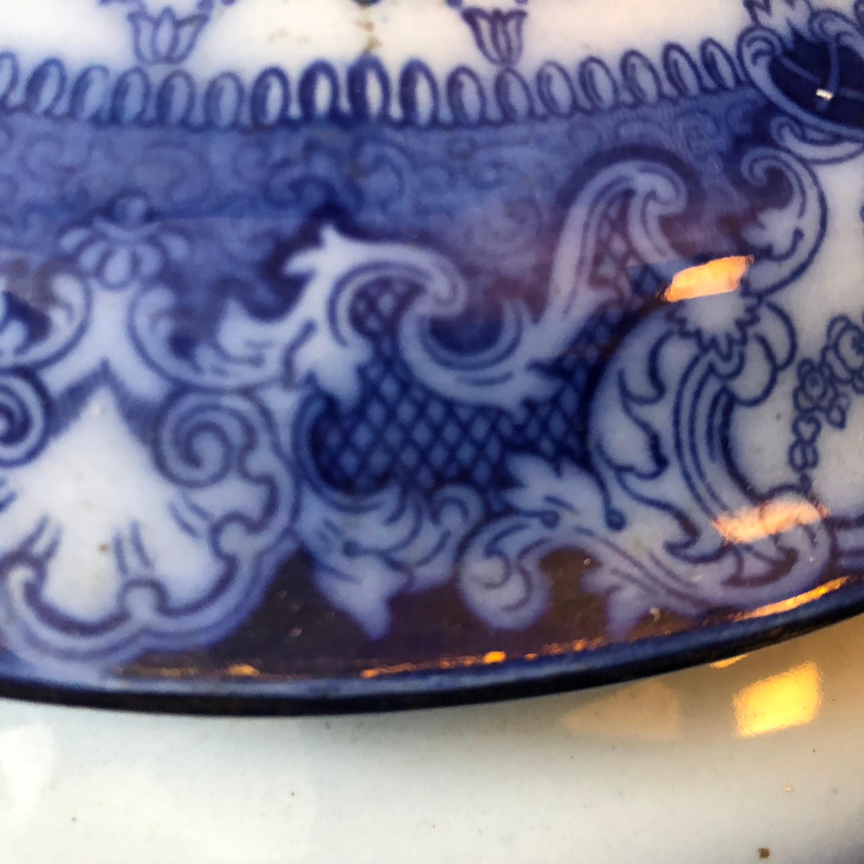 Royal Daulton Victorian Blue and White Ceramic Round British Soup Tureen 1870 4