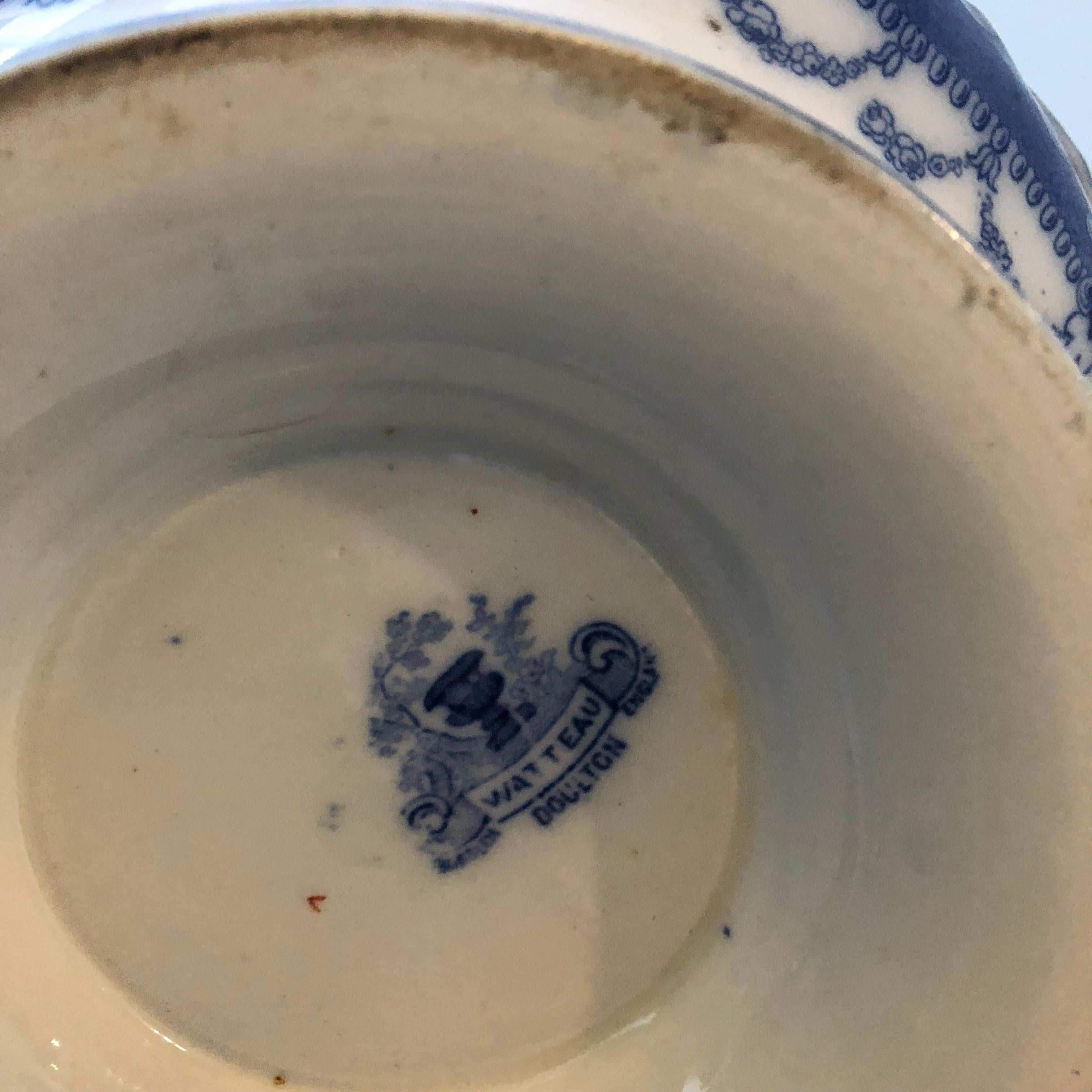 Royal Daulton Victorian Blue and White Ceramic Round British Soup Tureen 1870 1