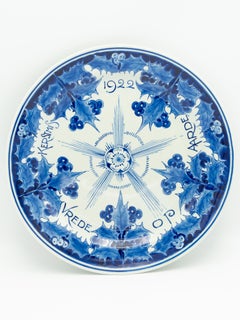 Assiette murale de vacances en céramique Delft bleue et blanche peinte à la main, 1922