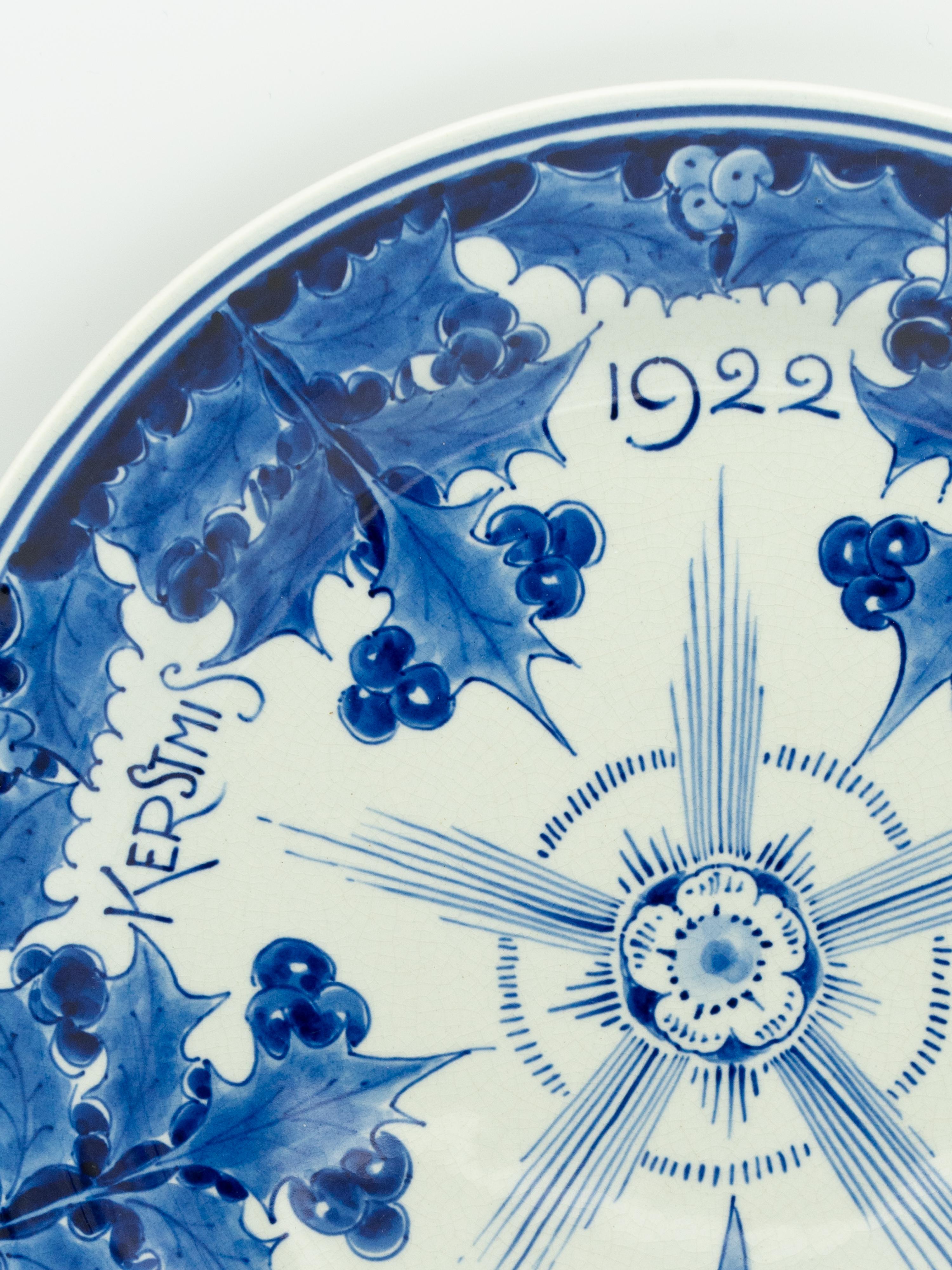 Chinoiserie Peace on Earth Christmas Plate from Royal Delft, 1922, Hand-Painted For Sale