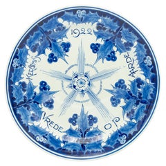 Peace on Earth Christmas Plate from Royal Delft, 1922, Hand-Painted