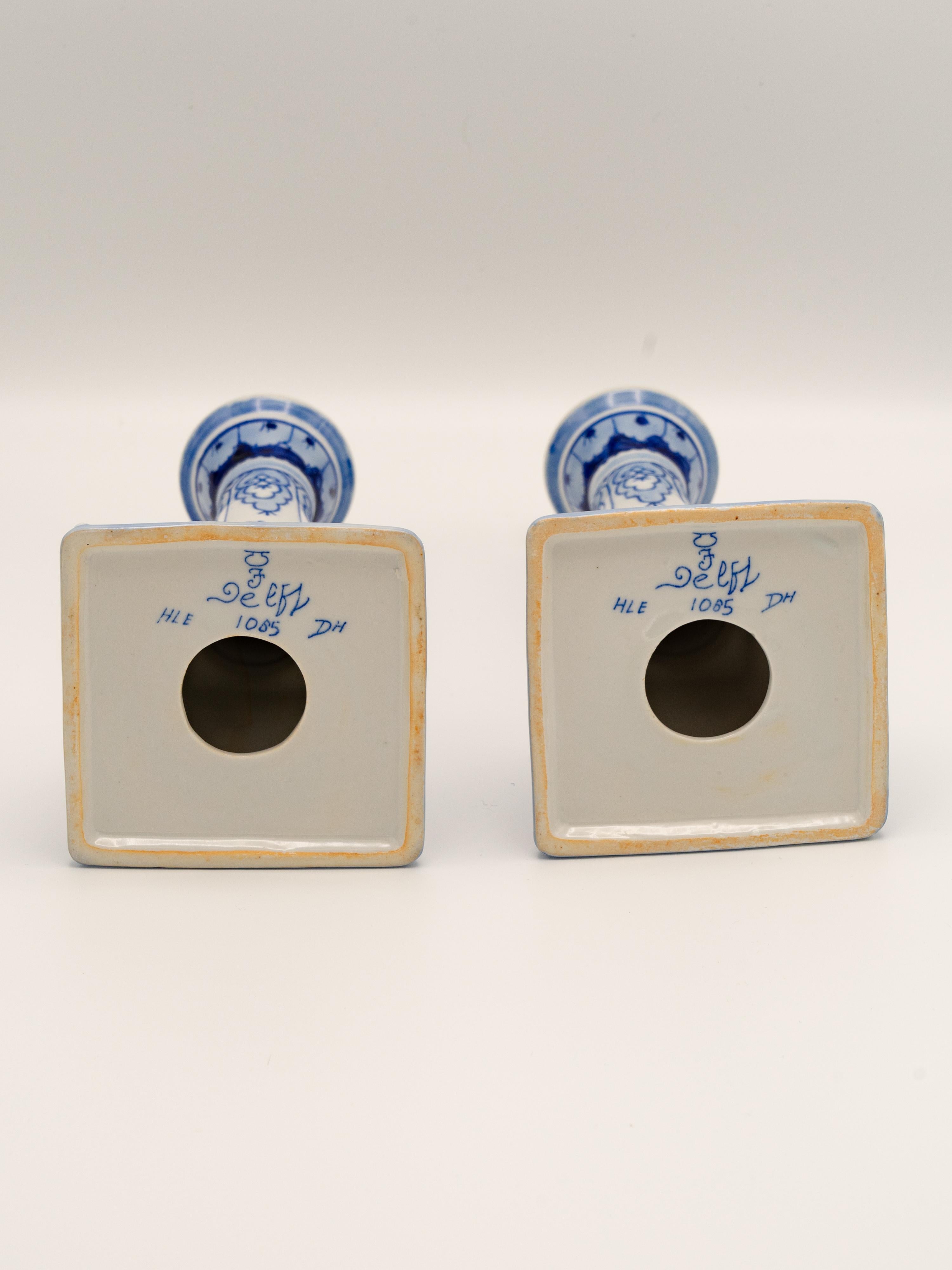 Ceramic Royal Delft 1988 Hand-Painted Candlesticks, Pair with Original Boxes, Delft Blue For Sale