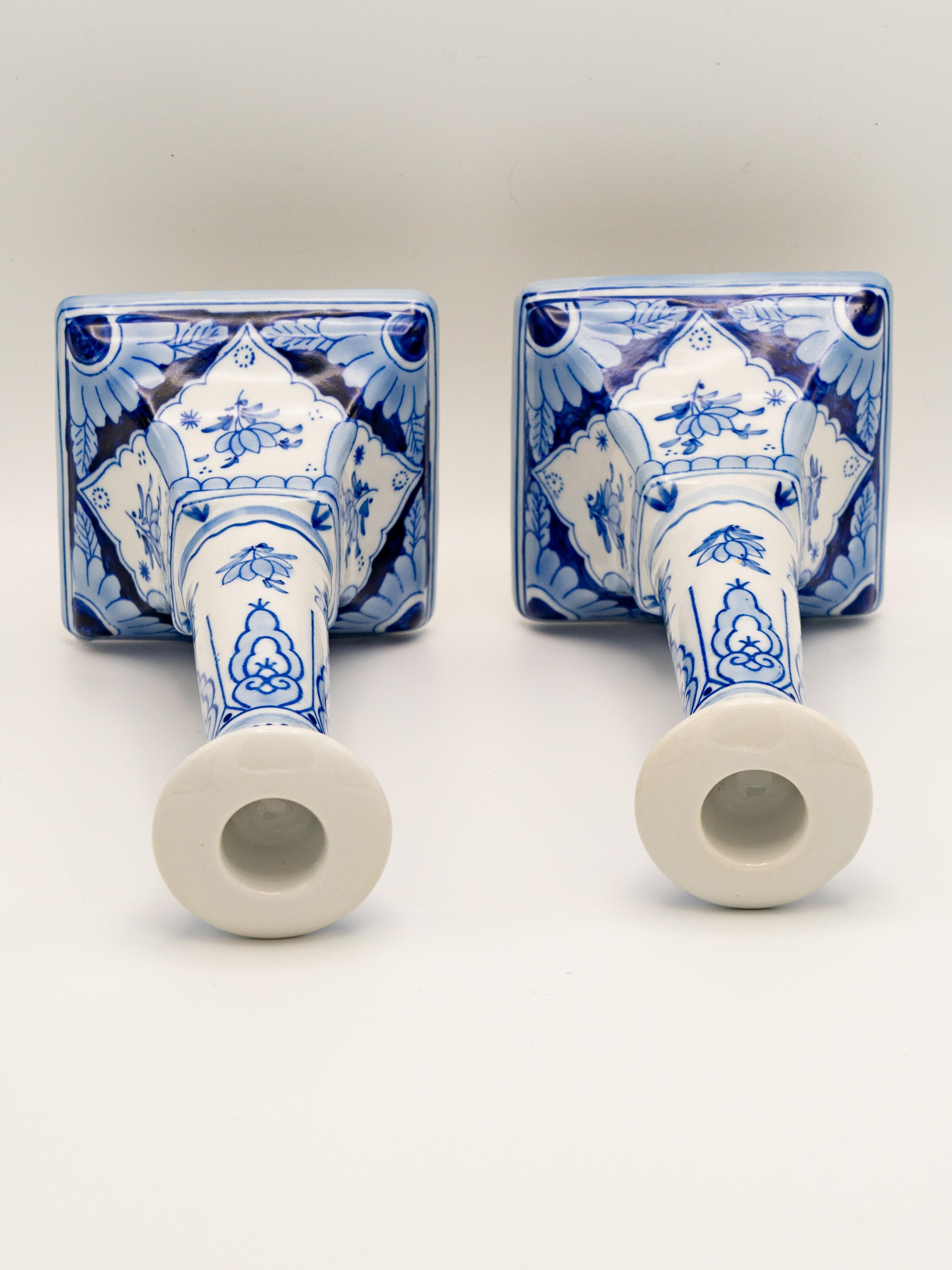 Royal Delft 1988 Hand-Painted Candlesticks, Pair with Original Boxes, Delft Blue For Sale 1