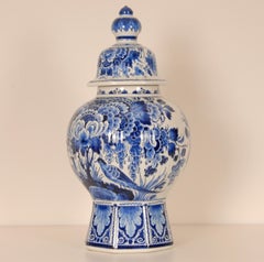 Royal Delft Baluster Vase Blue and White Chinoiserie Flowers Birds Octagonal