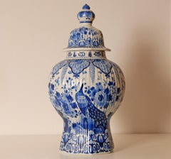 Royal Delft Baluster Vase Chinoiserie Peacock Hand-Painted Blue White Delftware