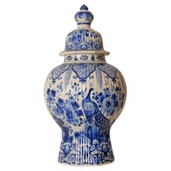 Royal Delft Baluster Vase Chinoiserie Peacock Hand-Painted Blue White Delftware