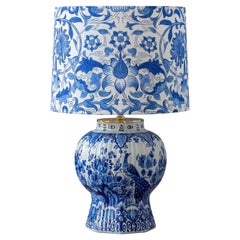 Used Royal Delft Blue 1940 Table Lamp, William Morris Lampshade
