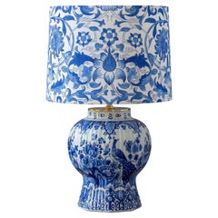 Royal Delft Blue 1940 Table Lamp, William Morris Lampshade