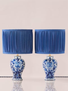 Dutch Royal Delft Blue and White Ceramic Table Lamps, Louis XV Style, 1970s