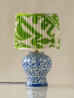 Dutch Delft Hand-Painted Blue and White Ceramic Table Lamp with Ikat Silk Shade