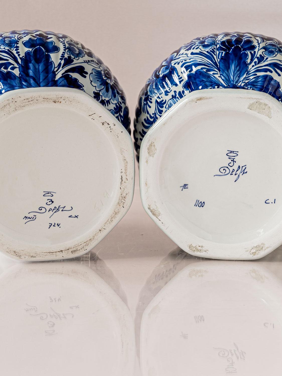 Royal Delft Blue Table Lamps (1964 & 1978) with New Cobalt Blue Lampshades 5