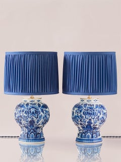 Royal Delft Blue Table Lamps (1964 & 1978) with New Cobalt Blue Lampshades